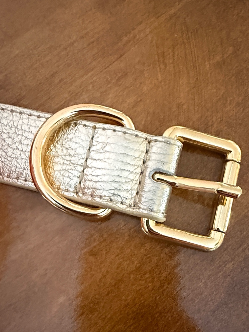 Persaman New York Metallic Gold Leather Belt with Double Ring Buckle - Picture 2 of 6